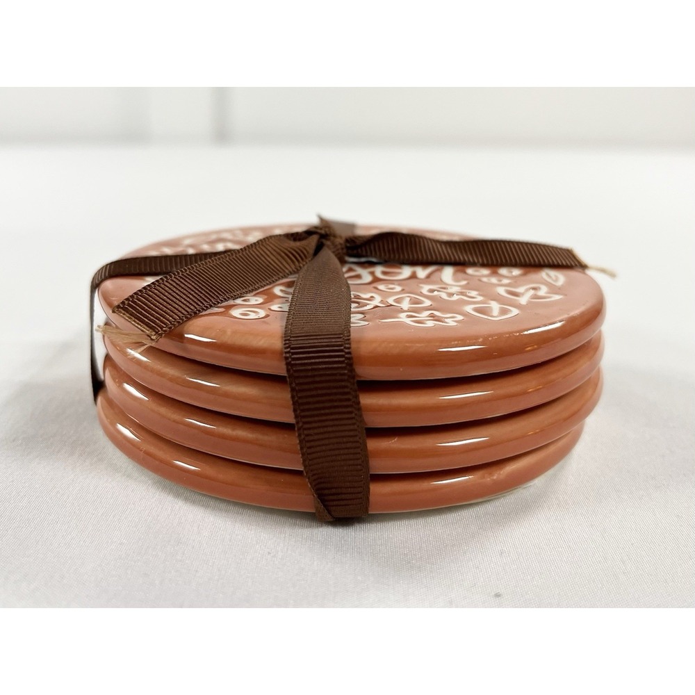 Holiday Home Favorite Season Fall Orange Stoneware Coasters Set of 4 Autumn New - Picture 2 of 5